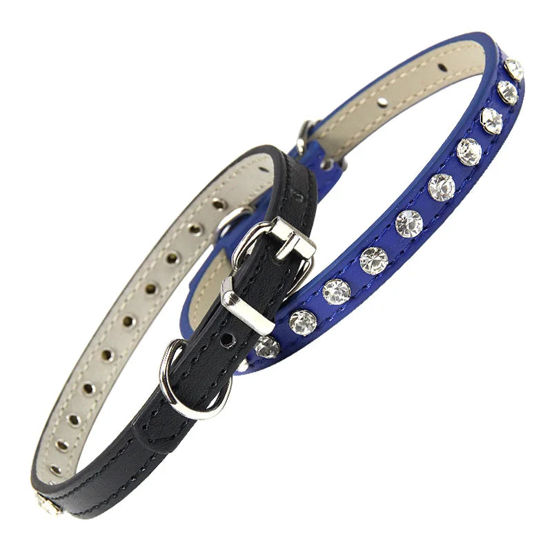 Luxury Rhinestone Rivets Cat Collar Leather Small Dog Collars  Puppy Neck Strap for Kitten Accessories Wholesale /