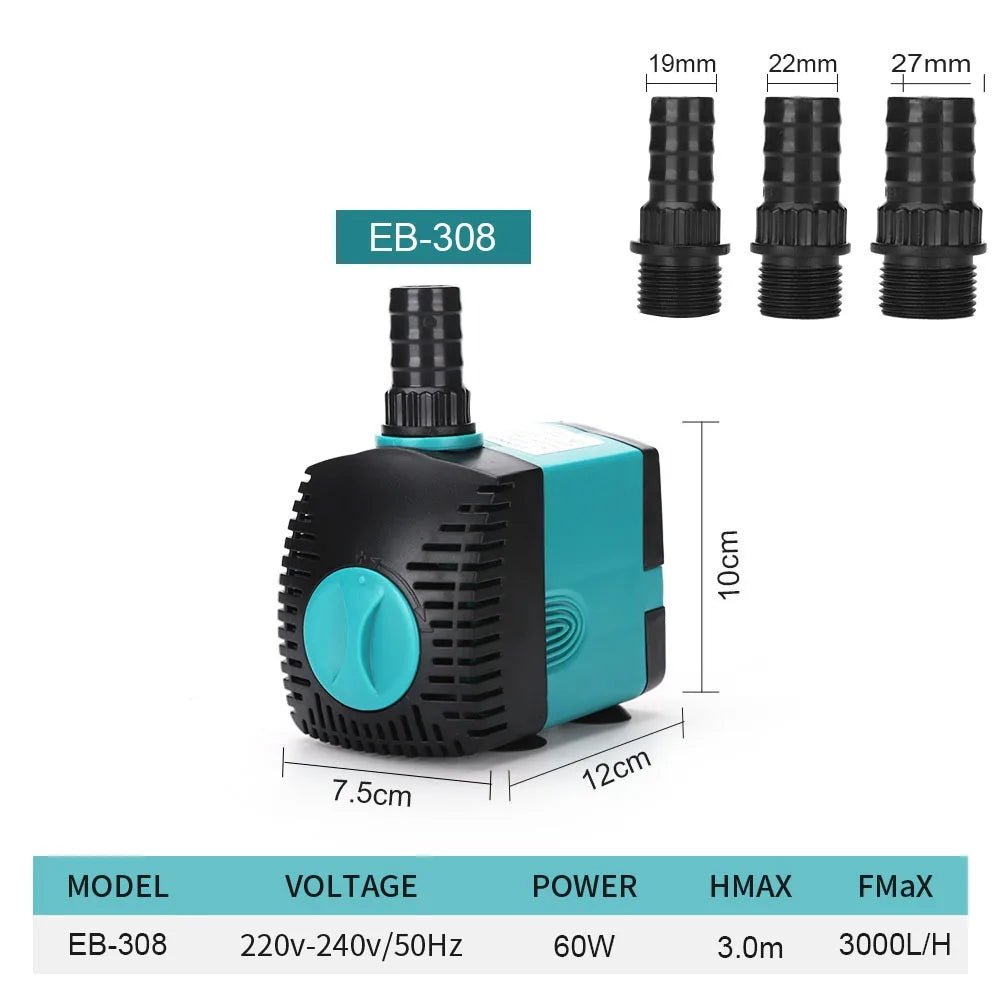 Aquarium Submersible Water Pump 3-60W  Fountain Filter Fish Pond Quiet Water Pump Tank Fountain Side Suction Pump EU US UK Plug