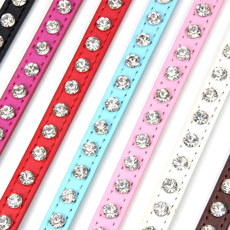 Luxury Rhinestone Rivets Cat Collar Leather Small Dog Collars  Puppy Neck Strap for Kitten Accessories Wholesale /