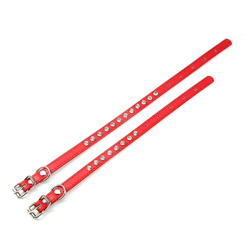 Luxury Rhinestone Rivets Cat Collar Leather Small Dog Collars  Puppy Neck Strap for Kitten Accessories Wholesale /