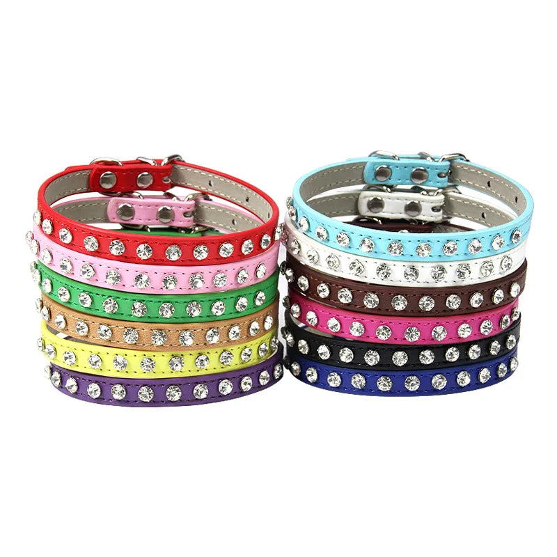 Luxury Rhinestone Rivets Cat Collar Leather Small Dog Collars  Puppy Neck Strap for Kitten Accessories Wholesale /