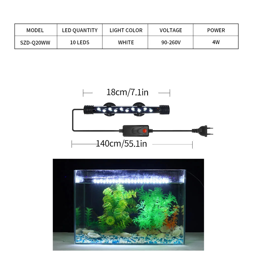 Aquarium LED Light Waterproof Fish Tank Light Plant Grow Lamp 18-48CM Underwater Aquariums Decor Lighting 90-260V 5730 Chip
