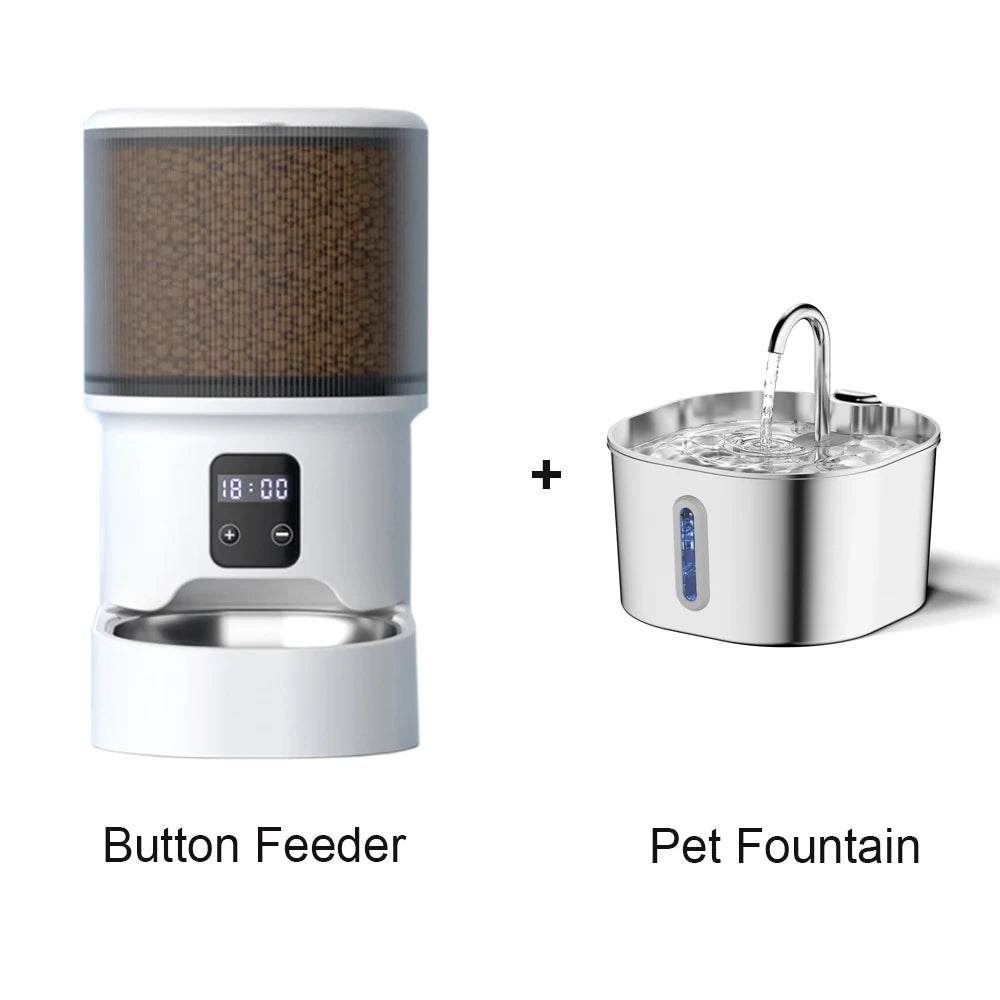 Smart Button WIFI APP Video Pet Feeder Automatic Cat Dog Food Dispenser Stainless Steel Bowl Timed, 4L Pet Feeder 2.2L Fountain