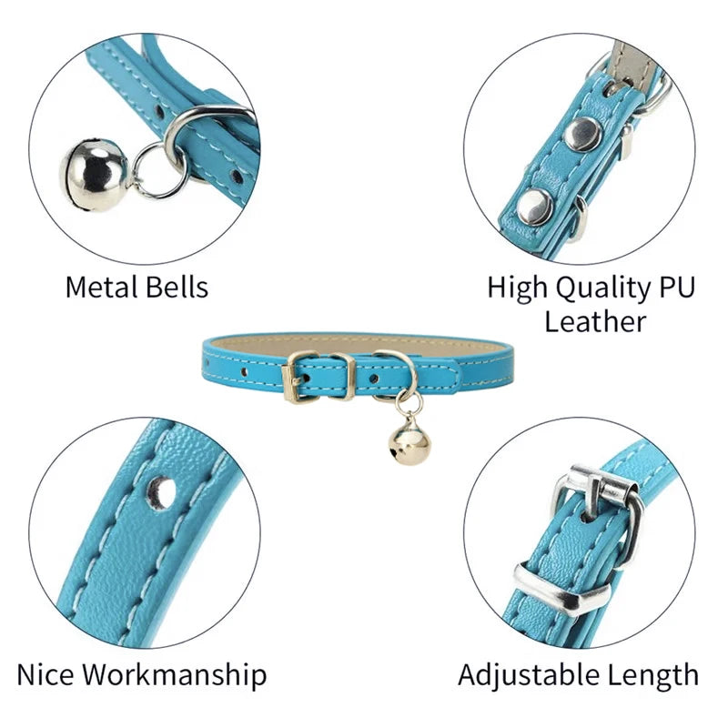 Adjustable PU Leather Cat Collar - Durable, Stylish Pet Collar with Metal Buckle, Soft Padded Design for Small Dogs and cats  -