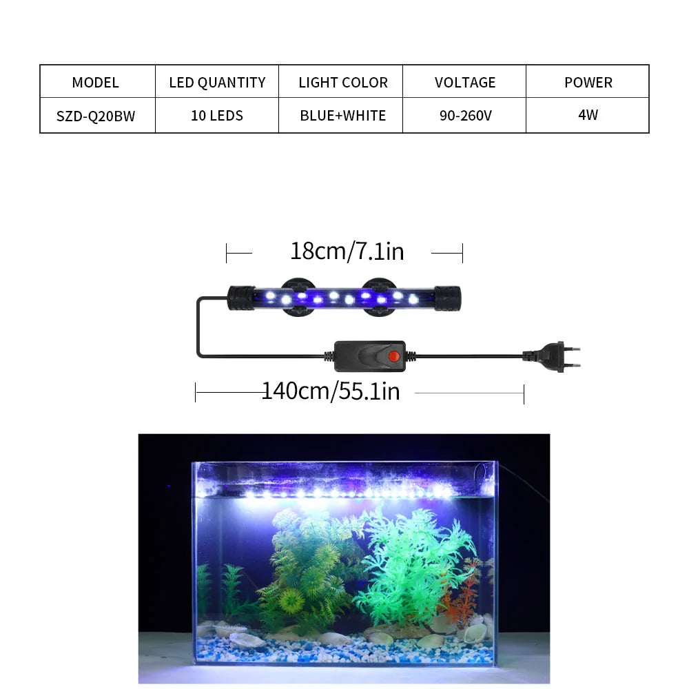 Aquarium LED Light Waterproof Fish Tank Light Plant Grow Lamp 18-48CM Underwater Aquariums Decor Lighting 90-260V 5730 Chip
