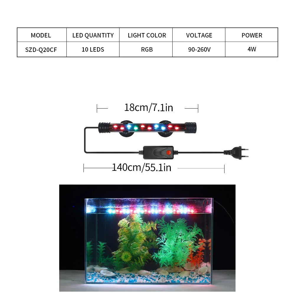 Aquarium LED Light Waterproof Fish Tank Light Plant Grow Lamp 18-48CM Underwater Aquariums Decor Lighting 90-260V 5730 Chip