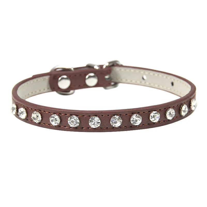 Luxury Rhinestone Rivets Cat Collar Leather Small Dog Collars  Puppy Neck Strap for Kitten Accessories Wholesale /