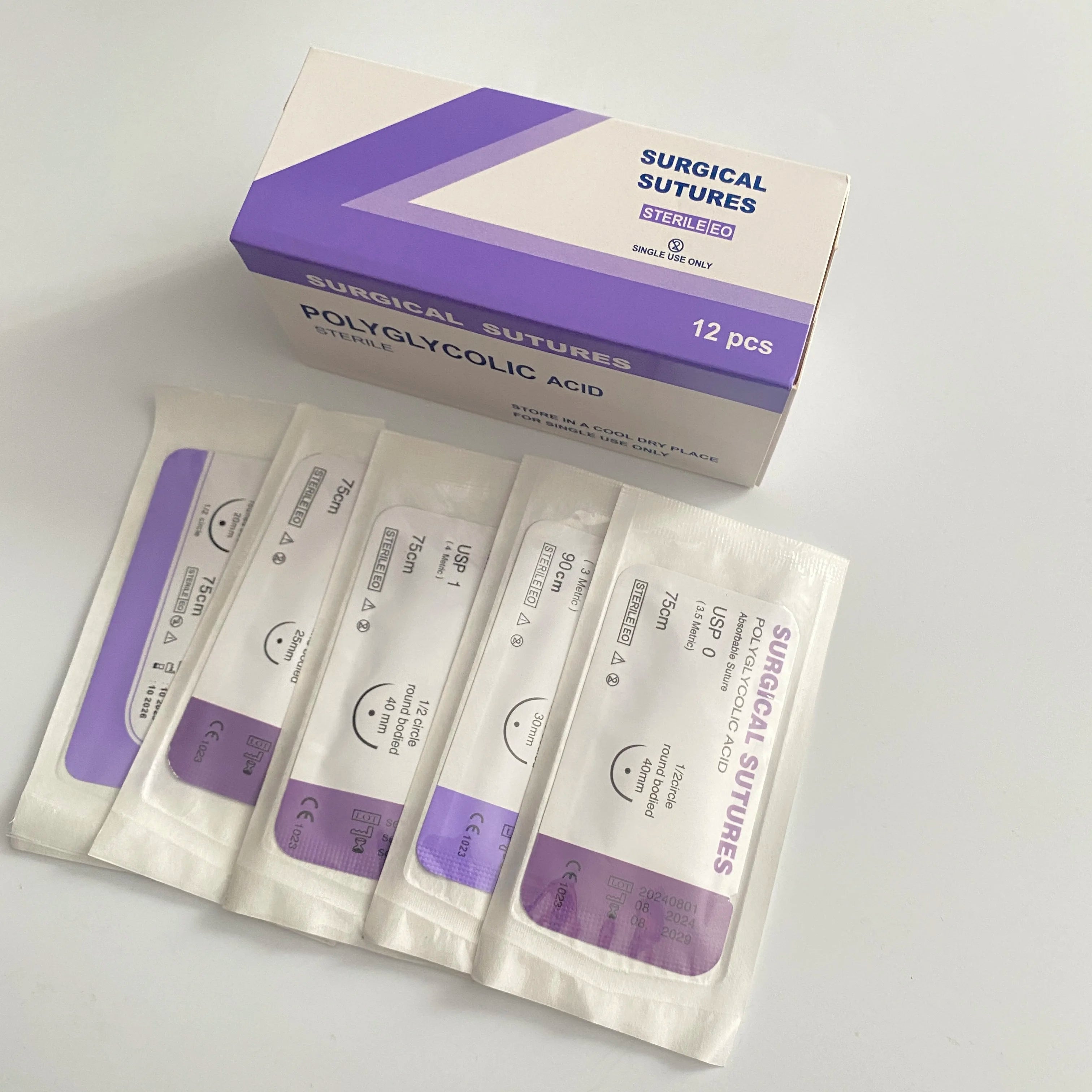 Absorbable veterinary suture with suture needle for pet hospitals, PGA material for cat, dog, and mouse surgery, no need to remo