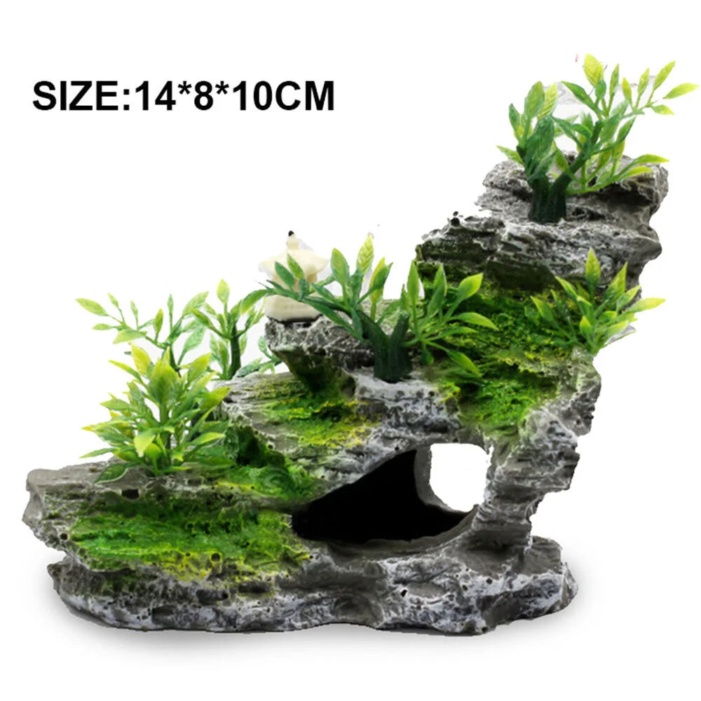 Aquarium Fish Tank Decor Rockery Mountain Stone Hiding Fish Cave Resin Ornaments