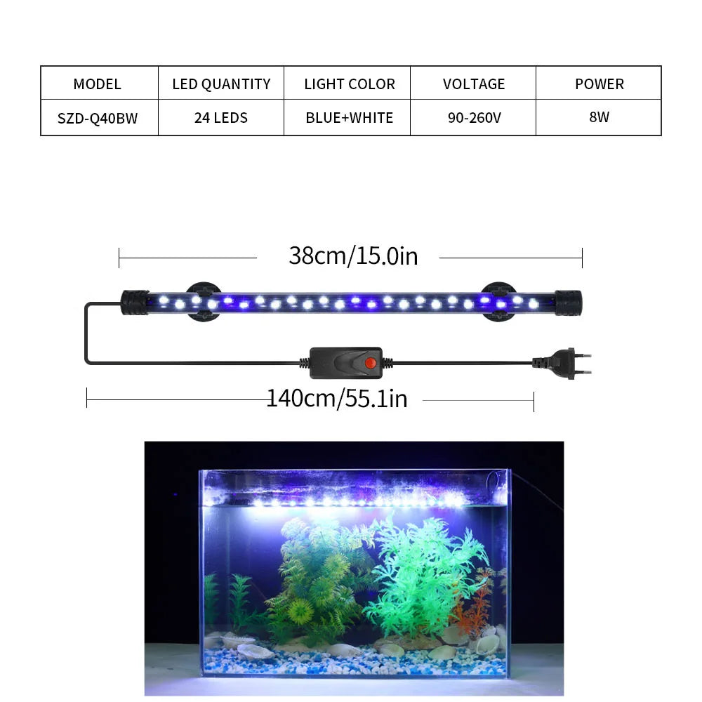 Aquarium LED Light Waterproof Fish Tank Light Plant Grow Lamp 18-48CM Underwater Aquariums Decor Lighting 90-260V 5730 Chip