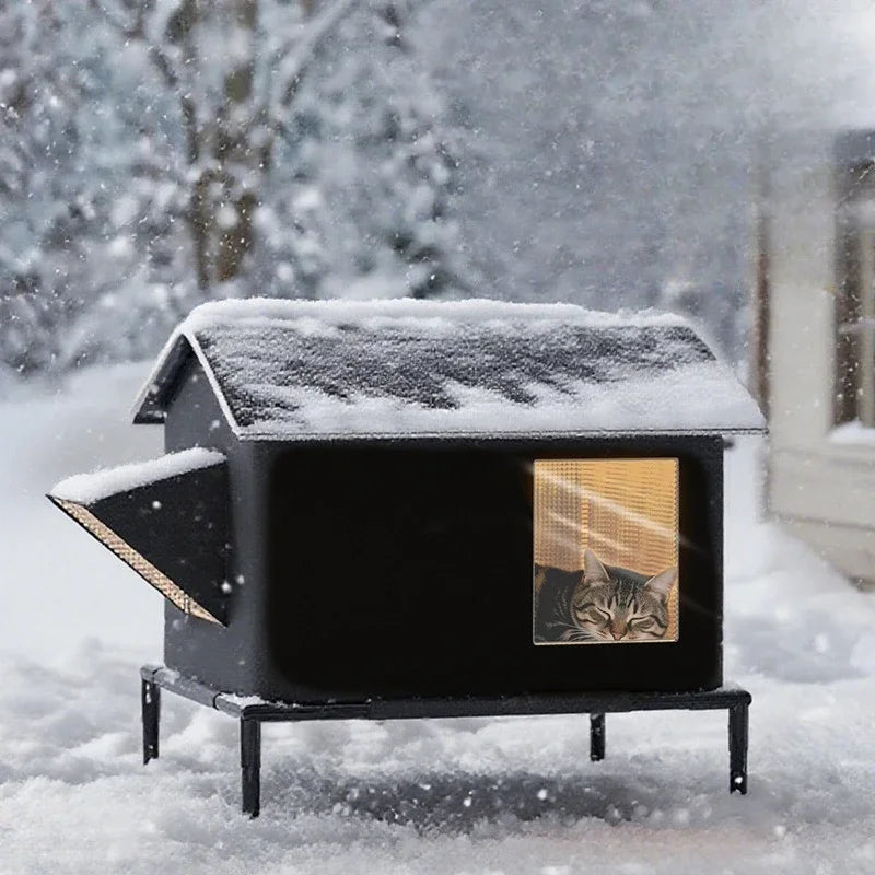 Heated Outdoor Cat House Weatherproof for Winter, Cat House Elevated Bed, Fully Insulated Feral Cat Shelter for Multiple Cats