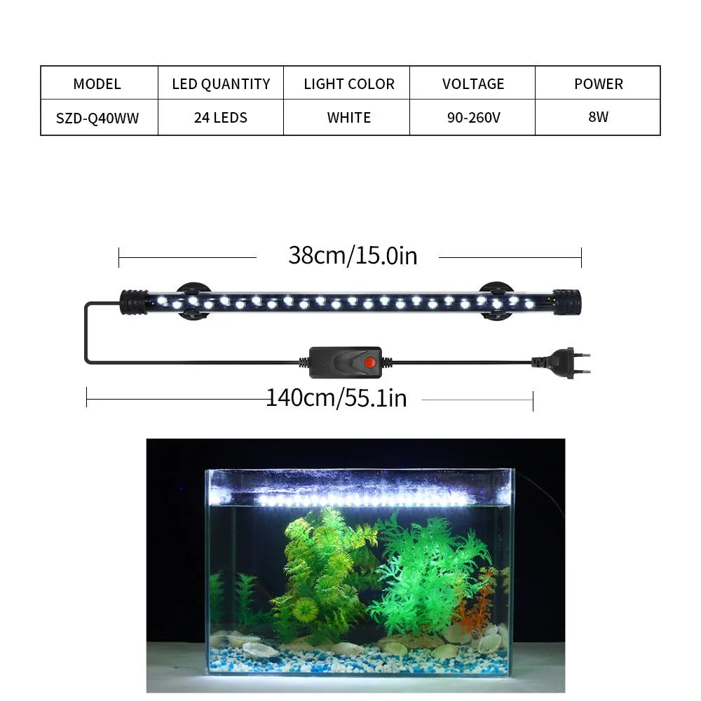 Aquarium LED Light Waterproof Fish Tank Light Plant Grow Lamp 18-48CM Underwater Aquariums Decor Lighting 90-260V 5730 Chip