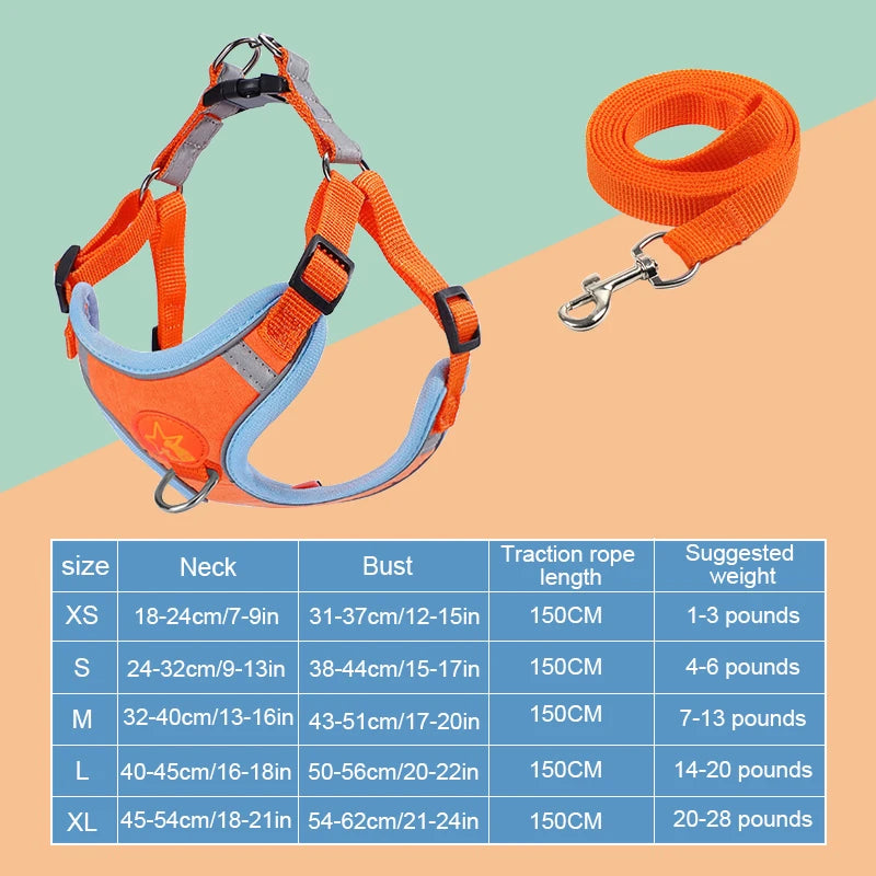 Dogs Adjustable Harness Leash Set for Small Medium Dogs Harness Vest Reflective Puppy Chest Strap Pet Walking Outdoor Supplies