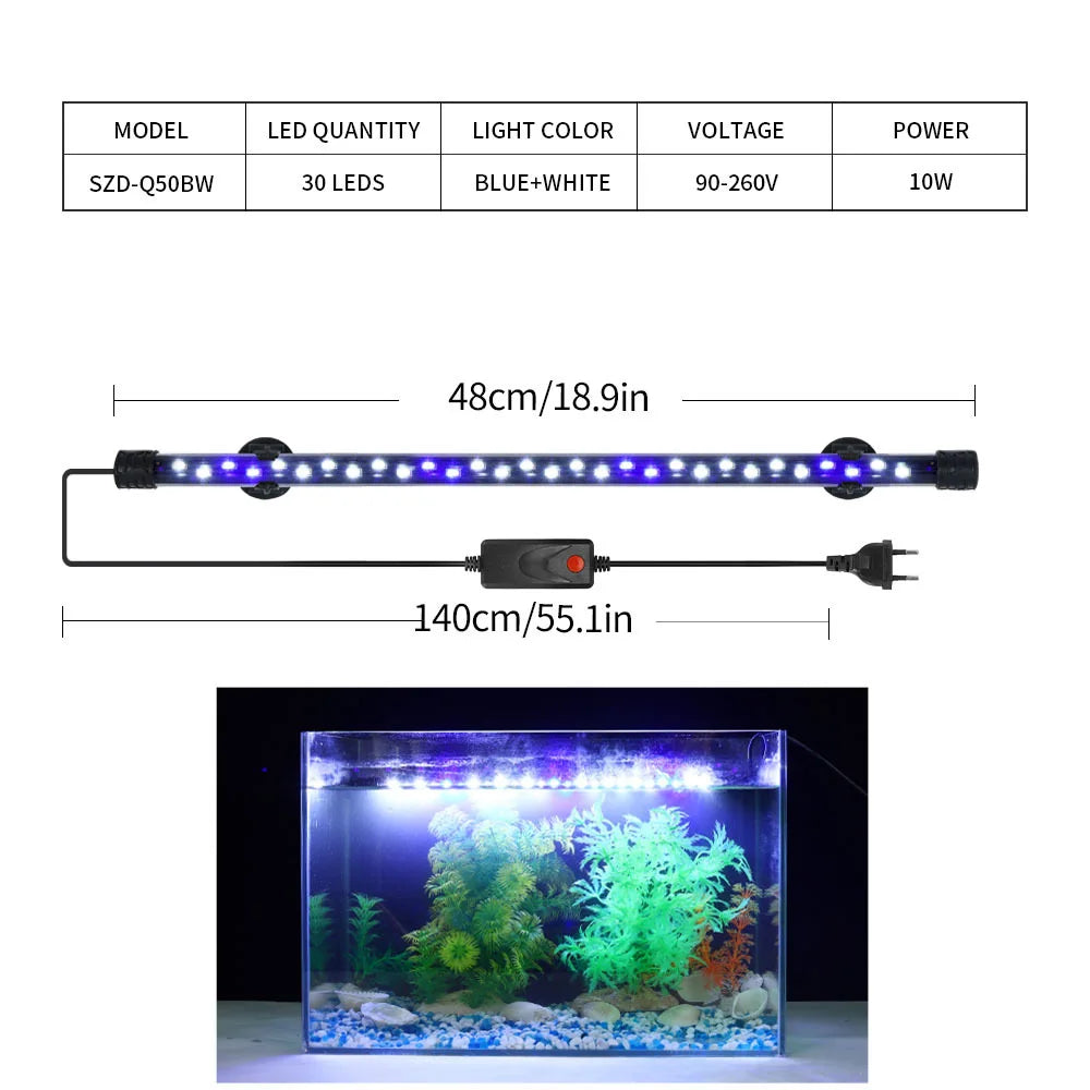Aquarium LED Light Waterproof Fish Tank Light Plant Grow Lamp 18-48CM Underwater Aquariums Decor Lighting 90-260V 5730 Chip