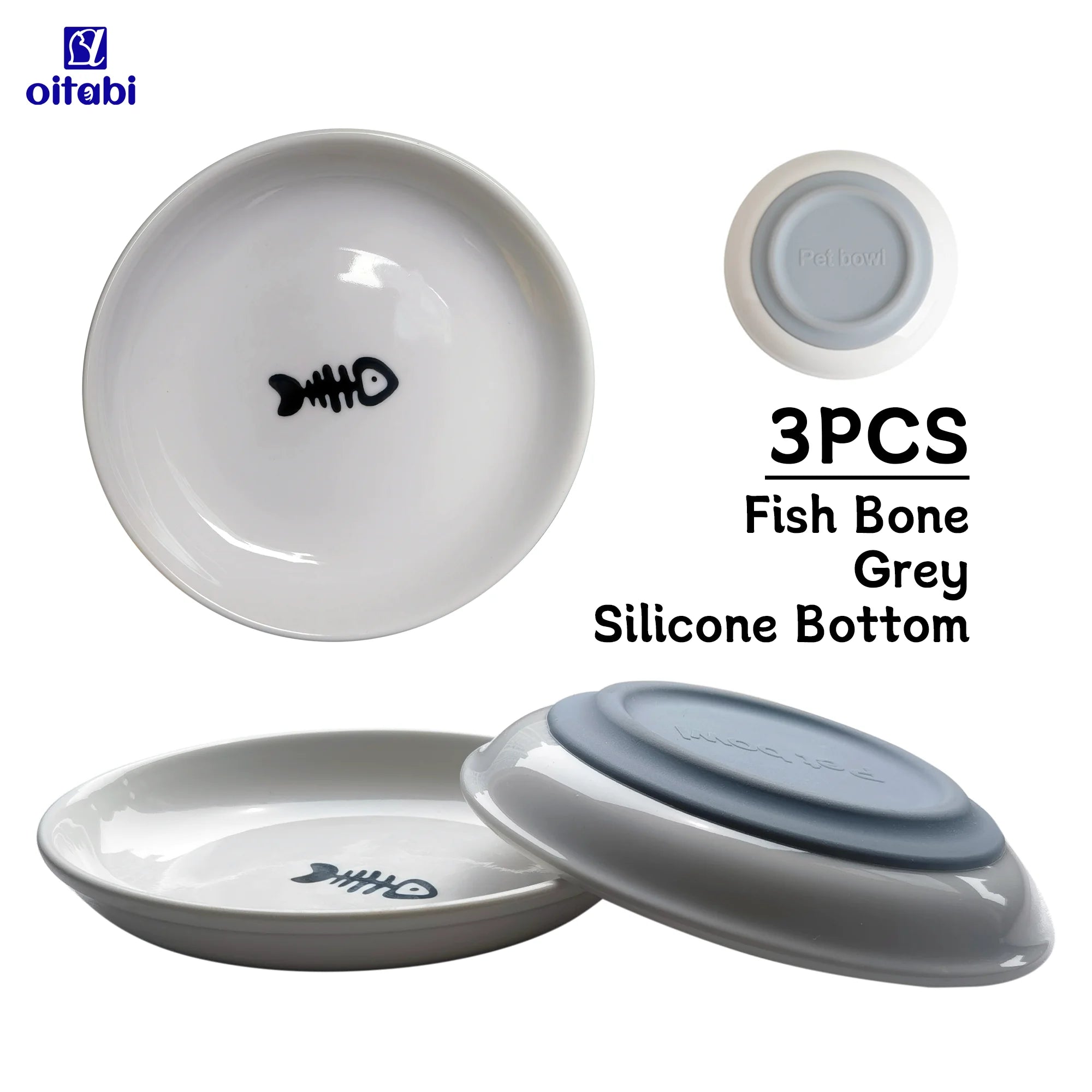 Oitabi 3PCS Cat Food Bowl, Ceramic Cat Bowls, Anti Whisker Fatigue Cats Bowl Set, Shallow Wide Kitten Plates for Food and Water