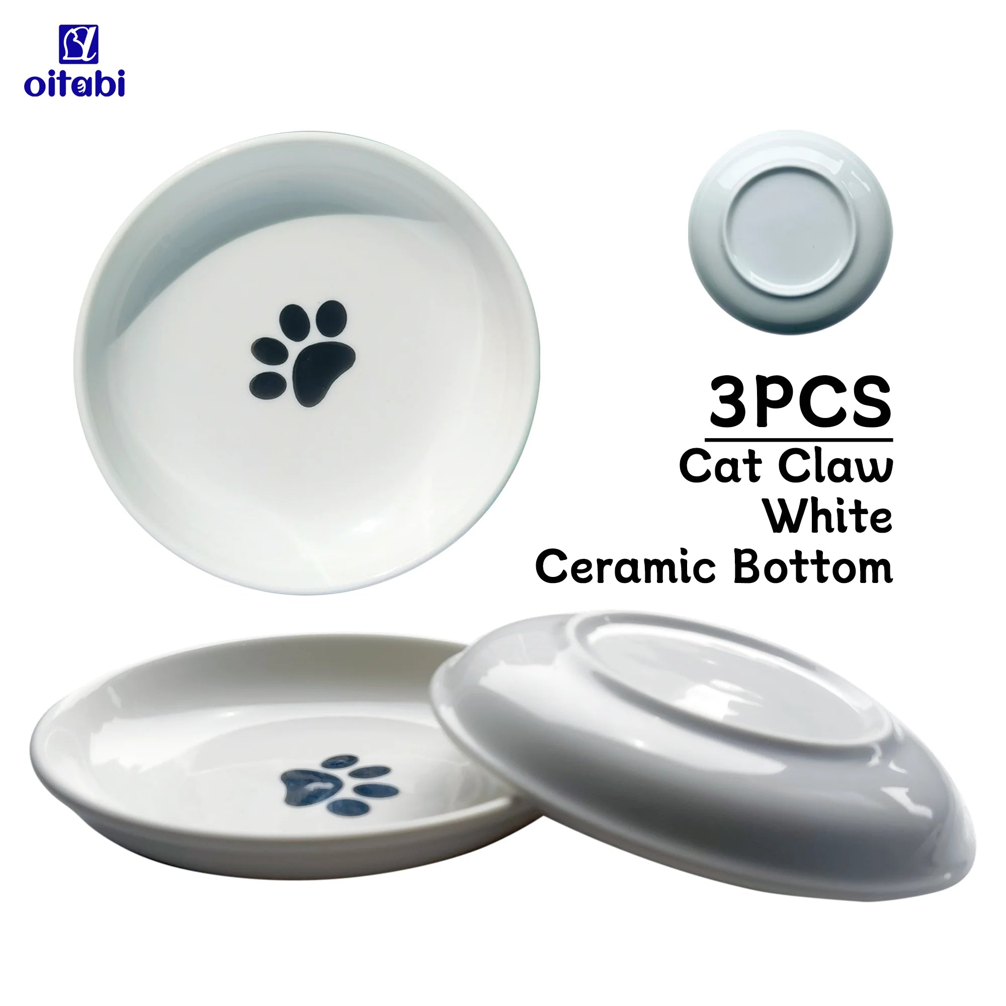 Oitabi 3PCS Cat Food Bowl, Ceramic Cat Bowls, Anti Whisker Fatigue Cats Bowl Set, Shallow Wide Kitten Plates for Food and Water