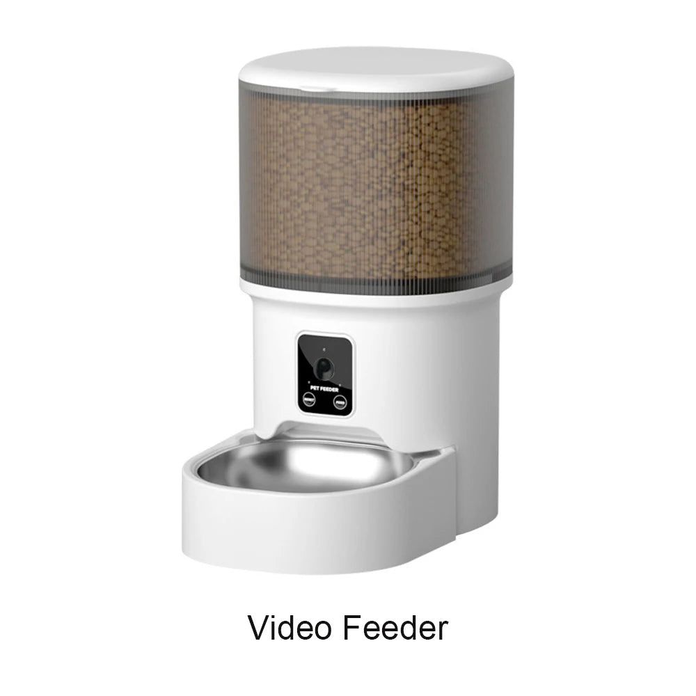 Smart Button WIFI APP Video Pet Feeder Automatic Cat Dog Food Dispenser Stainless Steel Bowl Timed, 4L Pet Feeder 2.2L Fountain