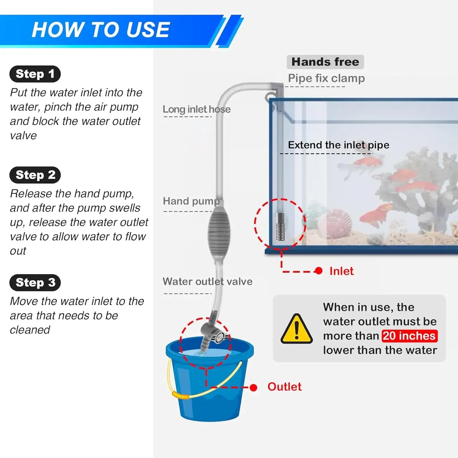 Siphon Pump with Filter Nozzle Fish Tank Water Changer Air Pump Cleaning Accessorie Handheld Aquarium Gravel Cleaner Vacuum Tool
