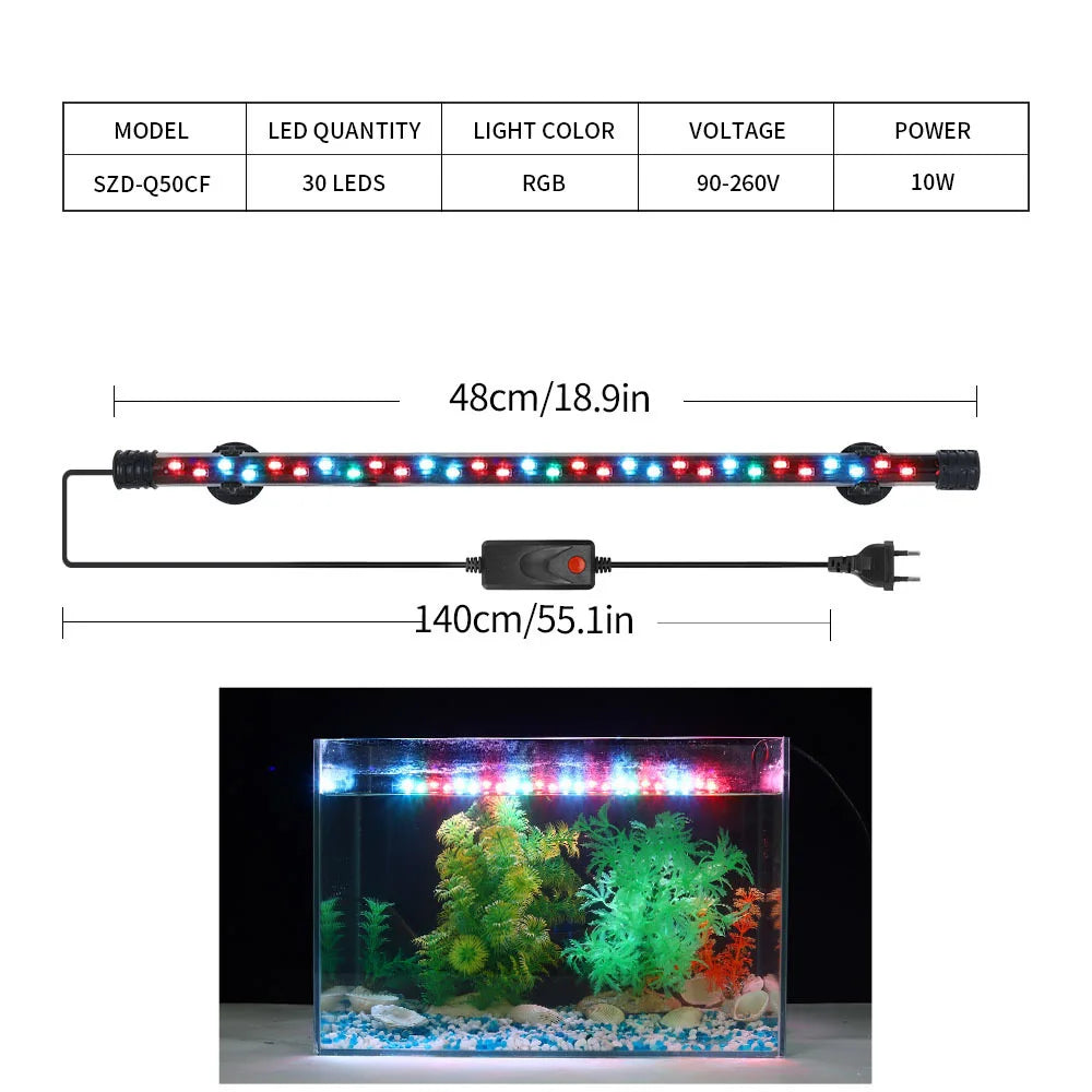 Aquarium LED Light Waterproof Fish Tank Light Plant Grow Lamp 18-48CM Underwater Aquariums Decor Lighting 90-260V 5730 Chip