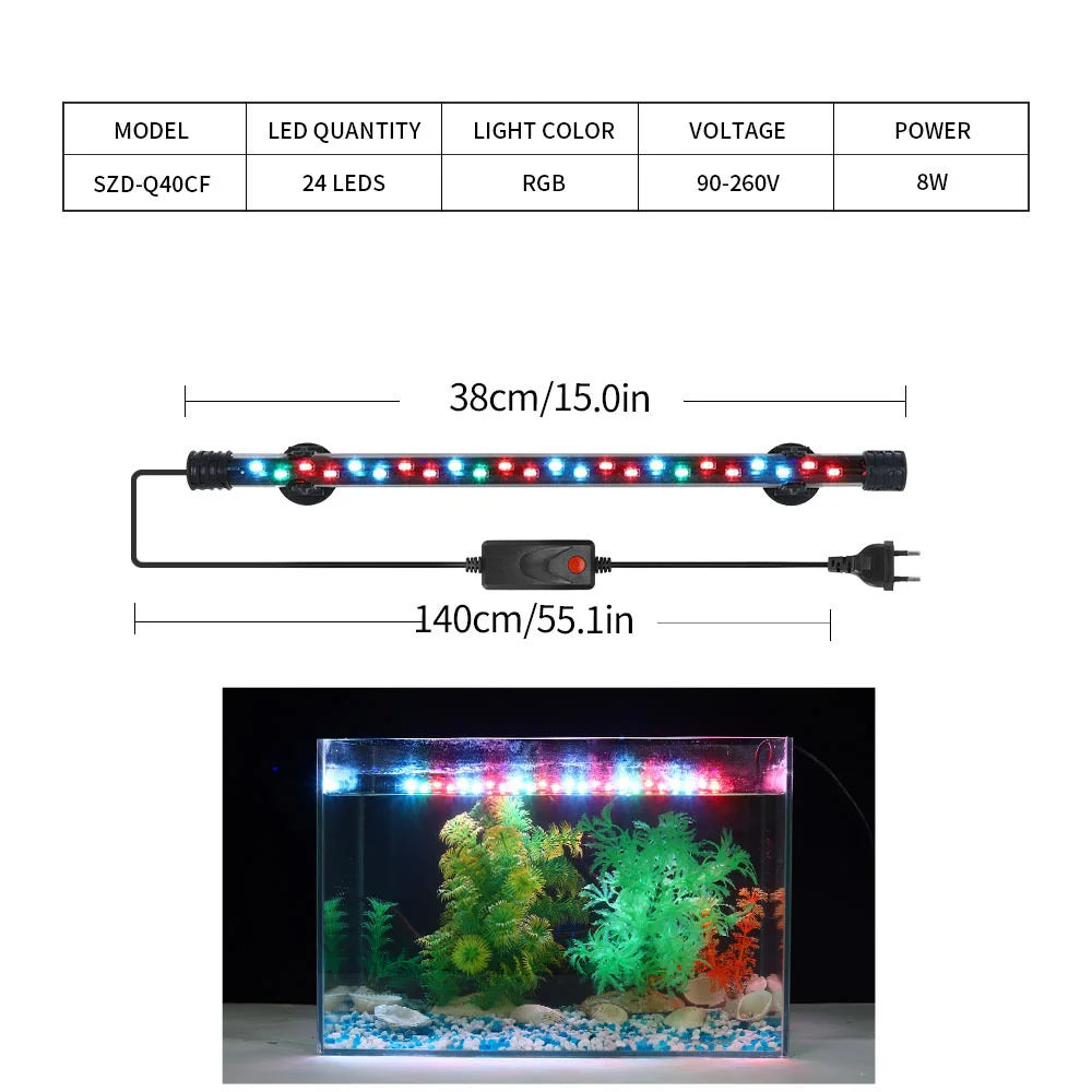 Aquarium LED Light Waterproof Fish Tank Light Plant Grow Lamp 18-48CM Underwater Aquariums Decor Lighting 90-260V 5730 Chip
