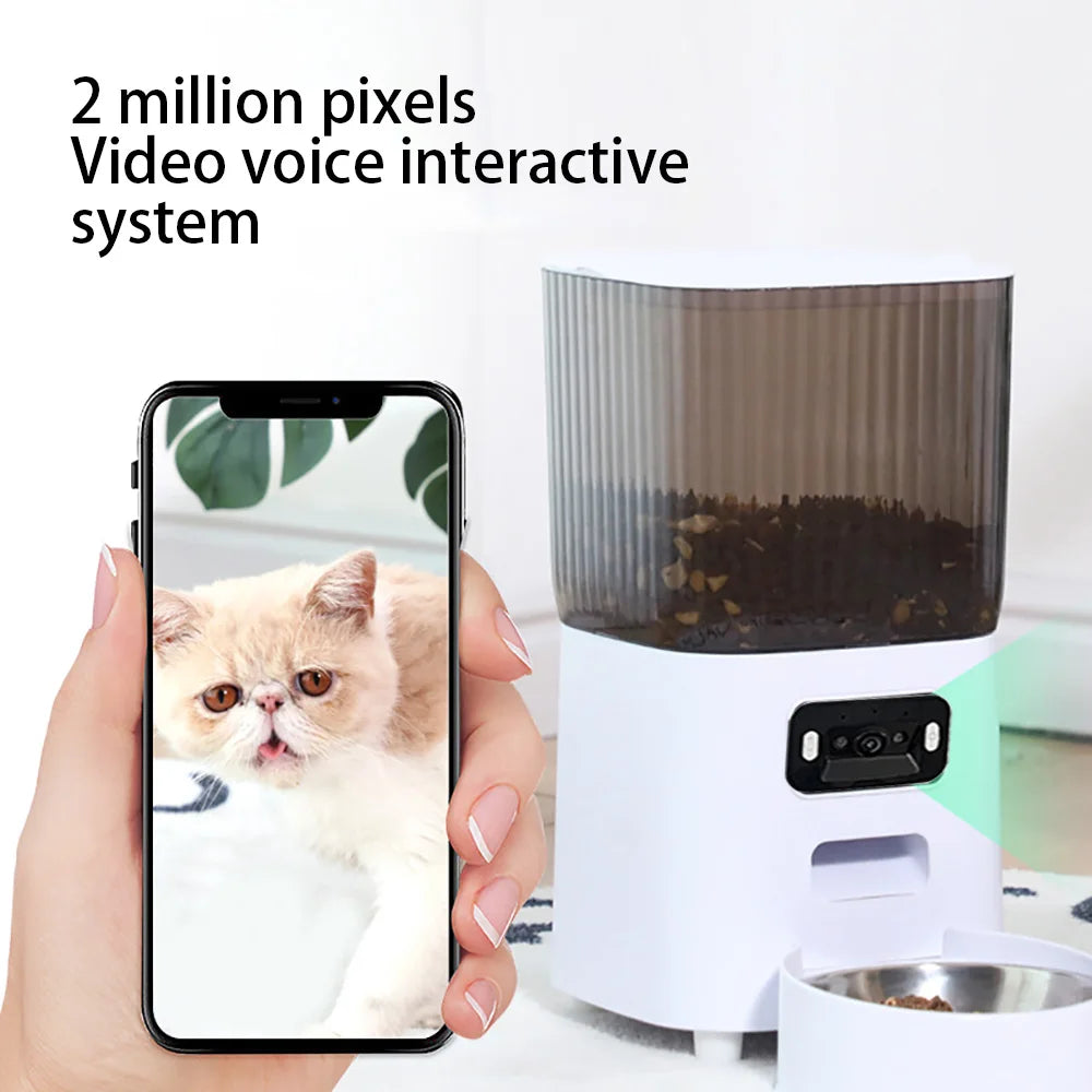 5L Pet Feeder with Camera Automatic Cat Feeder Smart Dog Food Dispenser WiFi Timing Stainless Steel Feeding Bowl（No 5V 2A Plug）