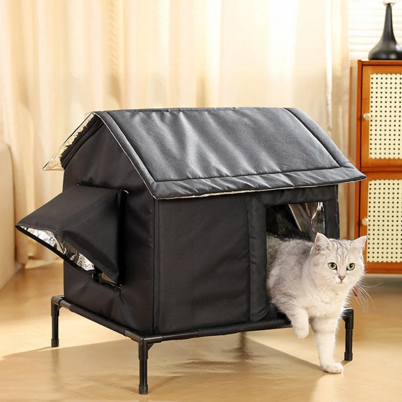 Heated Outdoor Cat House Weatherproof for Winter, Cat House Elevated Bed, Fully Insulated Feral Cat Shelter for Multiple Cats
