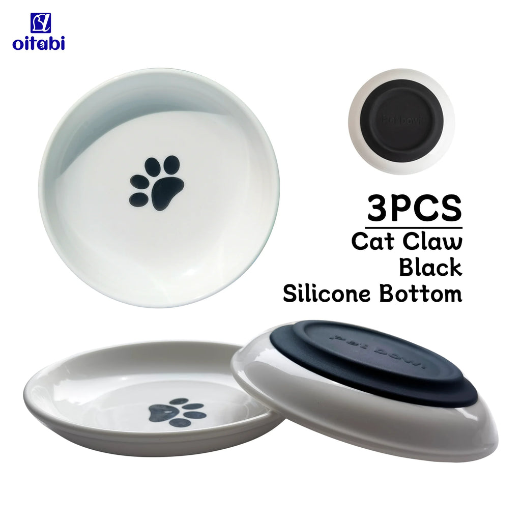 Oitabi 3PCS Cat Food Bowl, Ceramic Cat Bowls, Anti Whisker Fatigue Cats Bowl Set, Shallow Wide Kitten Plates for Food and Water