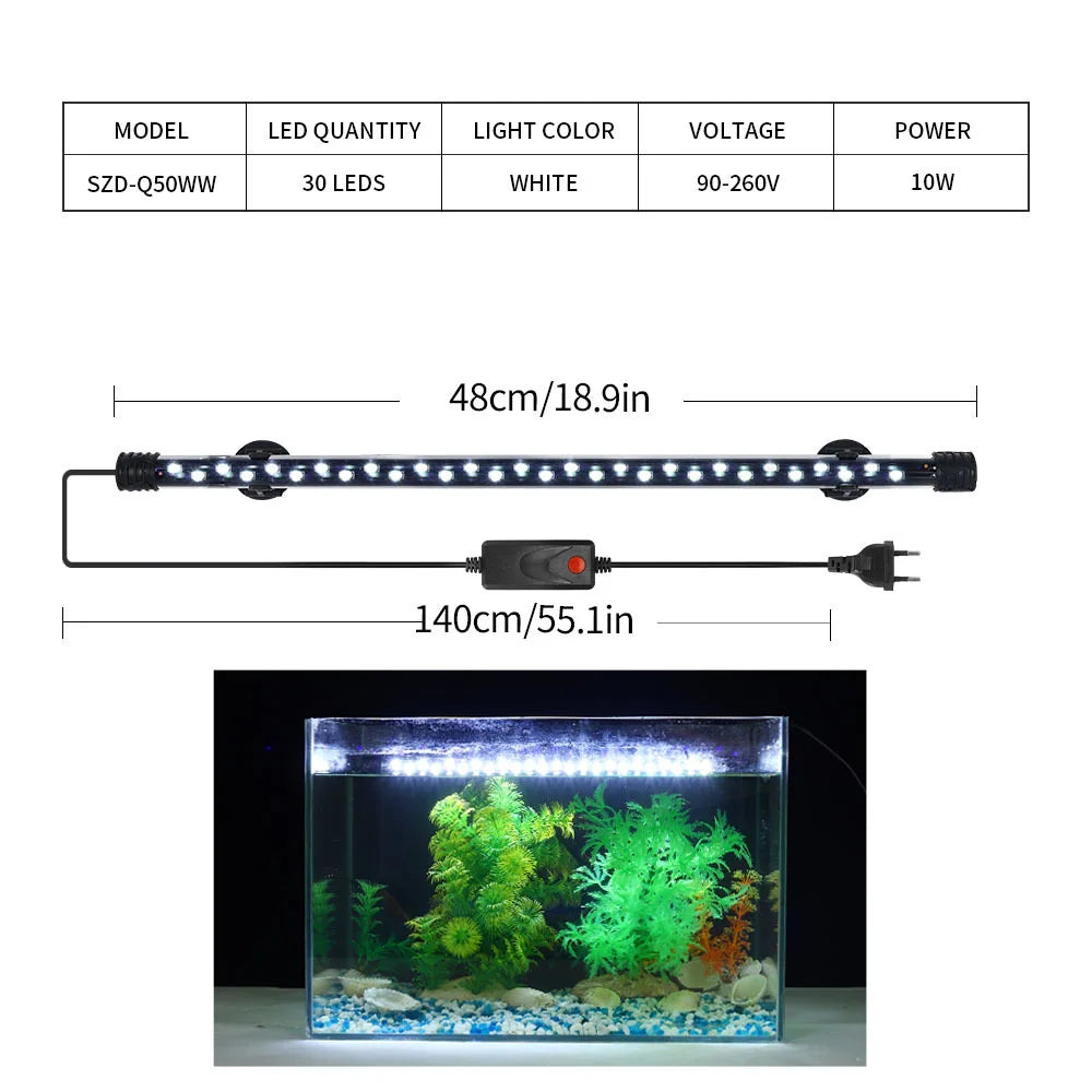 Aquarium LED Light Waterproof Fish Tank Light Plant Grow Lamp 18-48CM Underwater Aquariums Decor Lighting 90-260V 5730 Chip