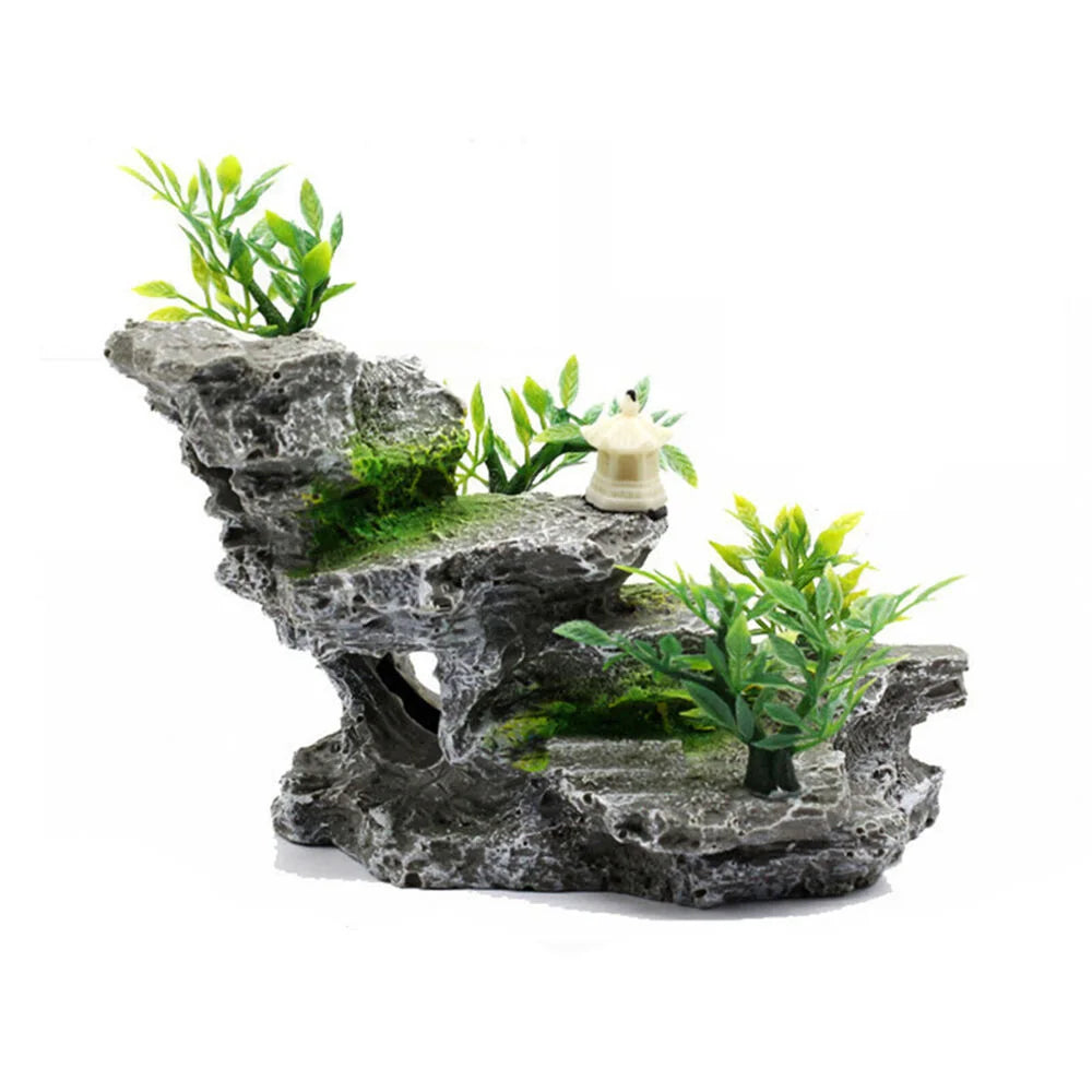 Aquarium Fish Tank Decor Rockery Mountain Stone Hiding Fish Cave Resin Ornaments