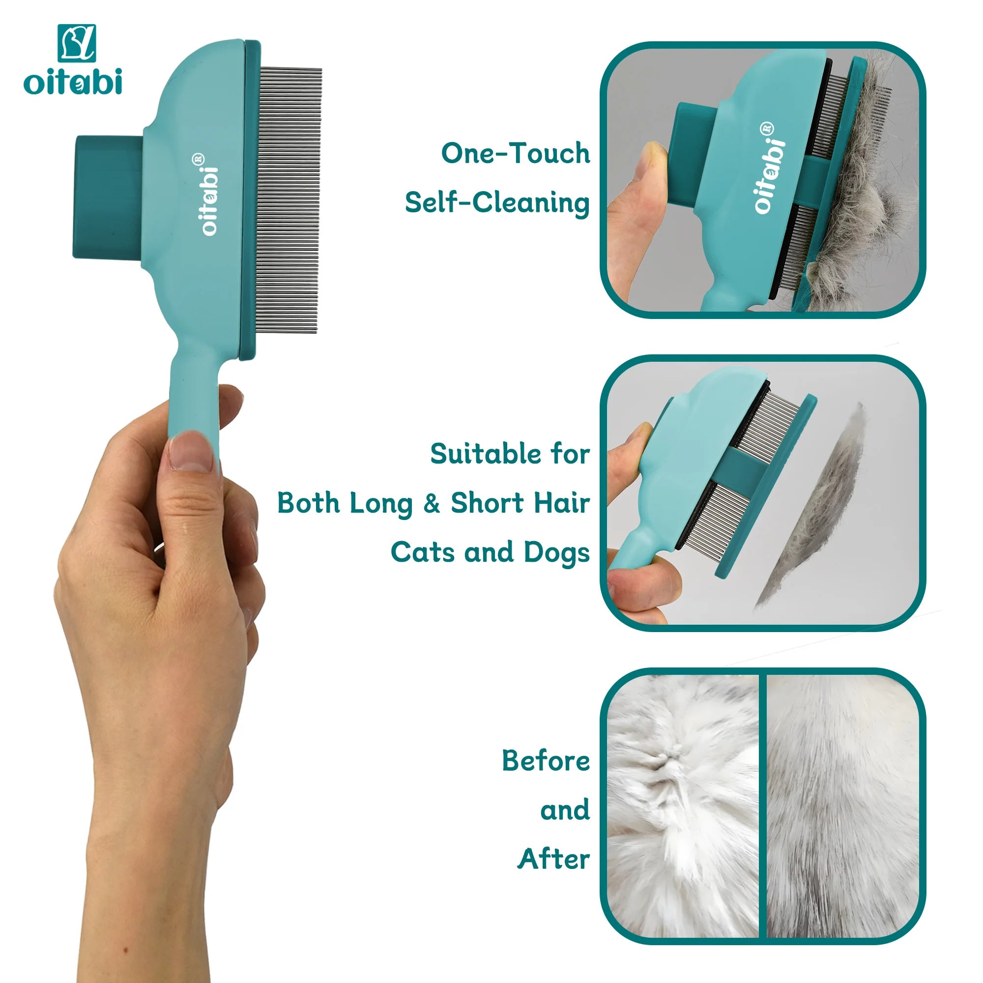 OITABI Flea Comb for Cats & Dogs – Magic Self-Cleaning Cat Grooming Brush with Stainless Steel Teeth Cat Combs for Fleas & Ticks