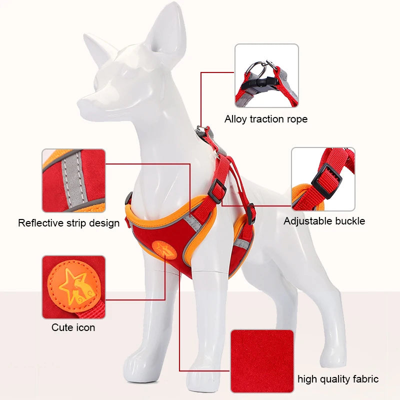 Dogs Adjustable Harness Leash Set for Small Medium Dogs Harness Vest Reflective Puppy Chest Strap Pet Walking Outdoor Supplies