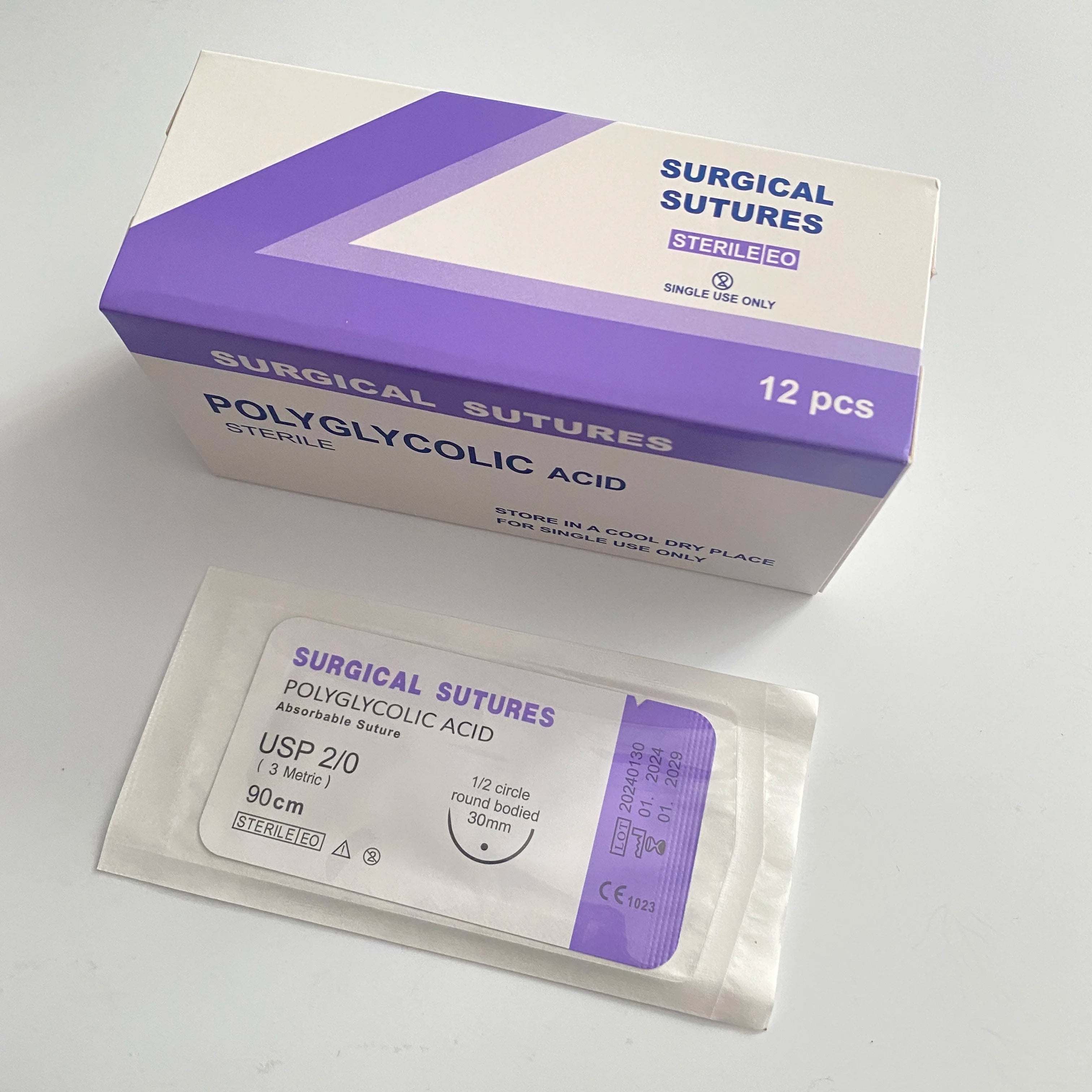 Absorbable veterinary suture with suture needle for pet hospitals, PGA material for cat, dog, and mouse surgery, no need to remo