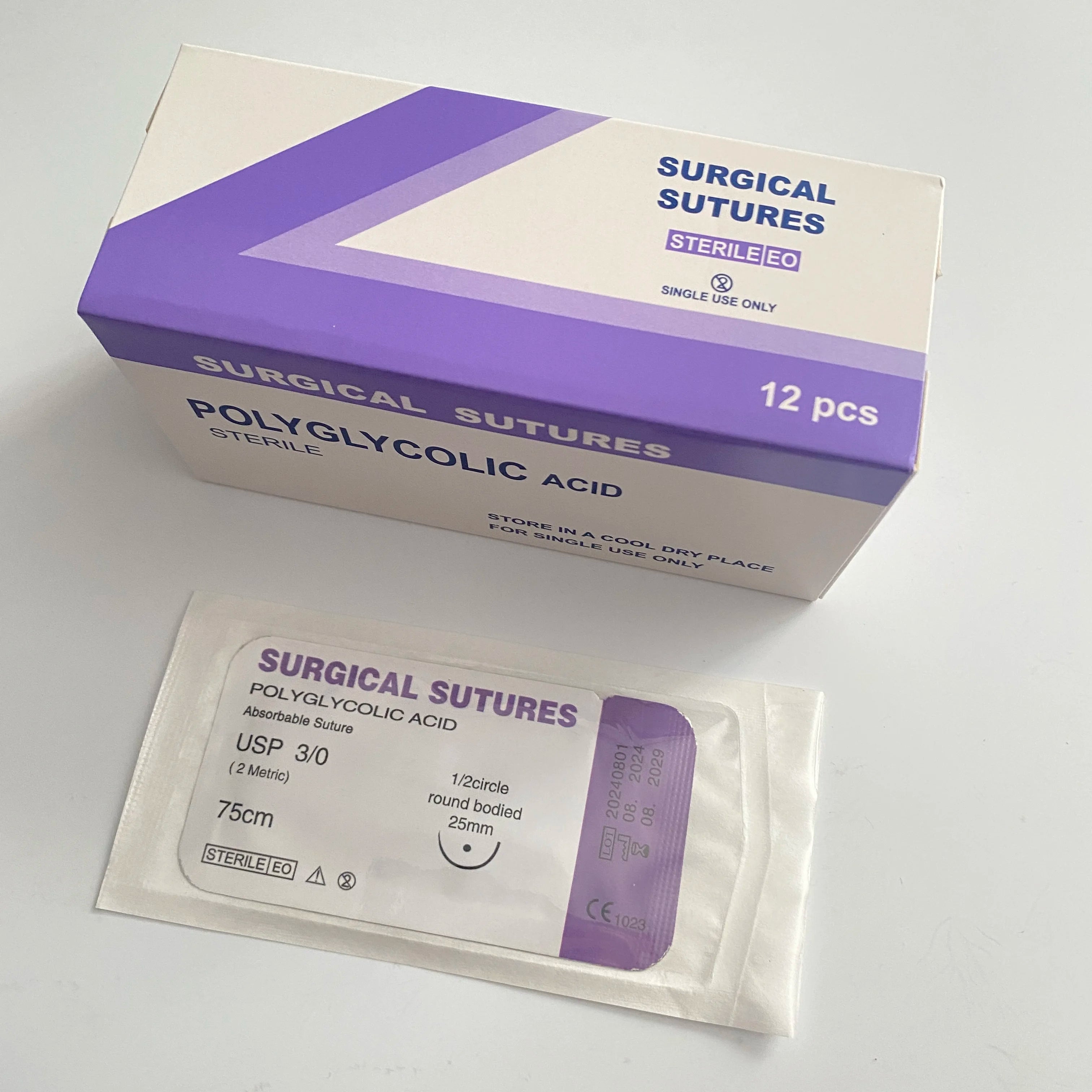 Absorbable veterinary suture with suture needle for pet hospitals, PGA material for cat, dog, and mouse surgery, no need to remo