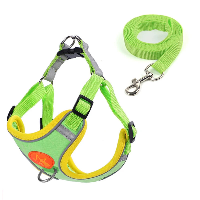Dogs Adjustable Harness Leash Set for Small Medium Dogs Harness Vest Reflective Puppy Chest Strap Pet Walking Outdoor Supplies