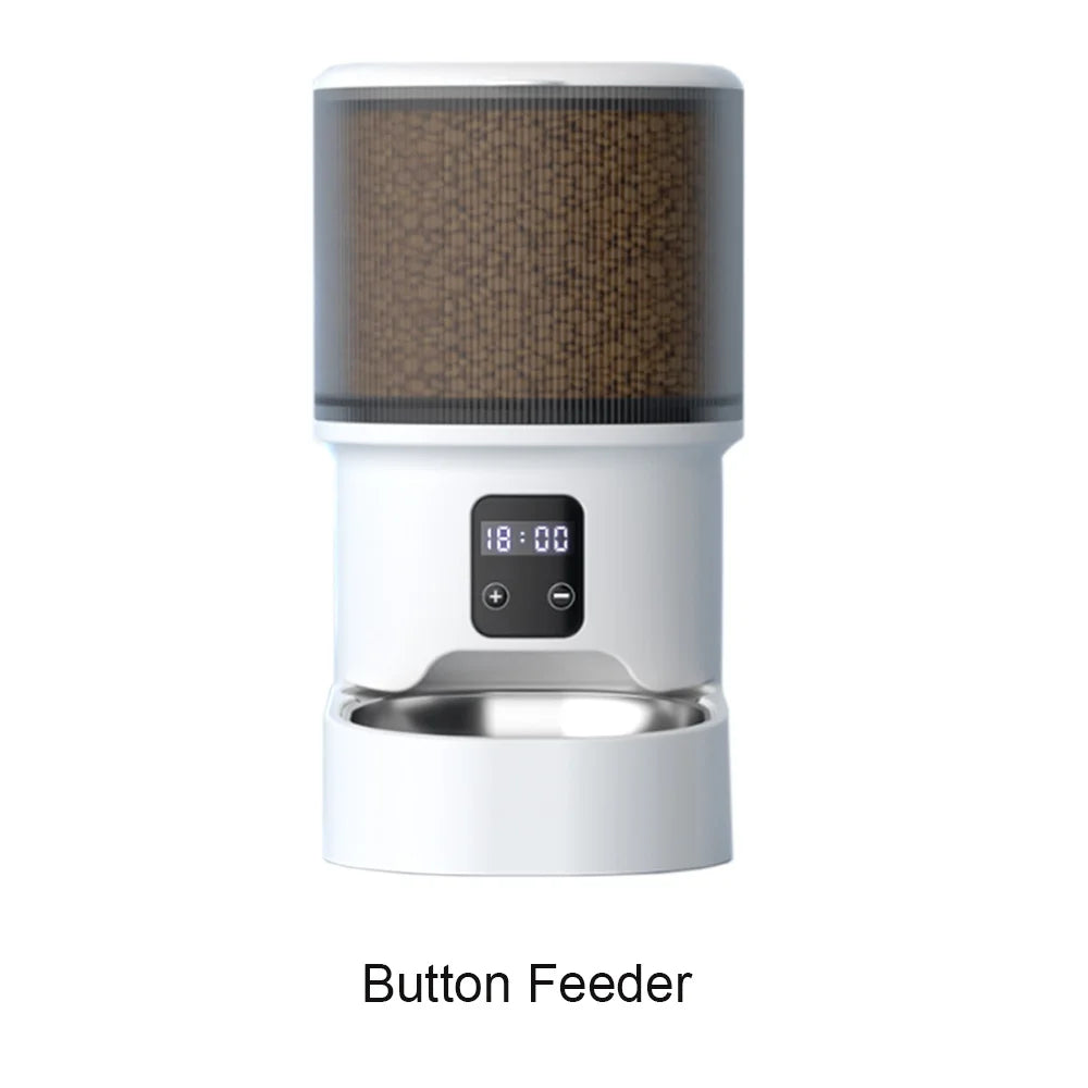 Smart Button WIFI APP Video Pet Feeder Automatic Cat Dog Food Dispenser Stainless Steel Bowl Timed, 4L Pet Feeder 2.2L Fountain
