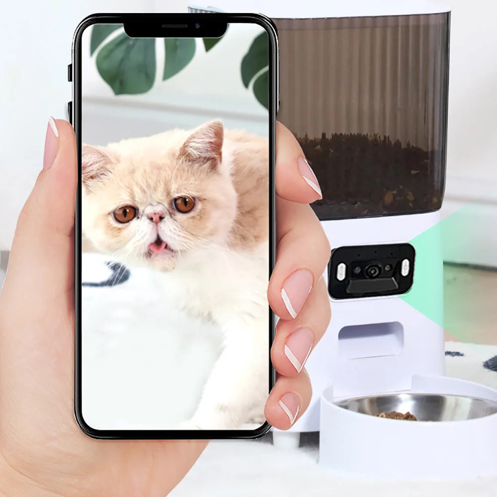 5L Pet Feeder with Camera Automatic Cat Feeder Smart Dog Food Dispenser WiFi Timing Stainless Steel Feeding Bowl（No 5V 2A Plug）