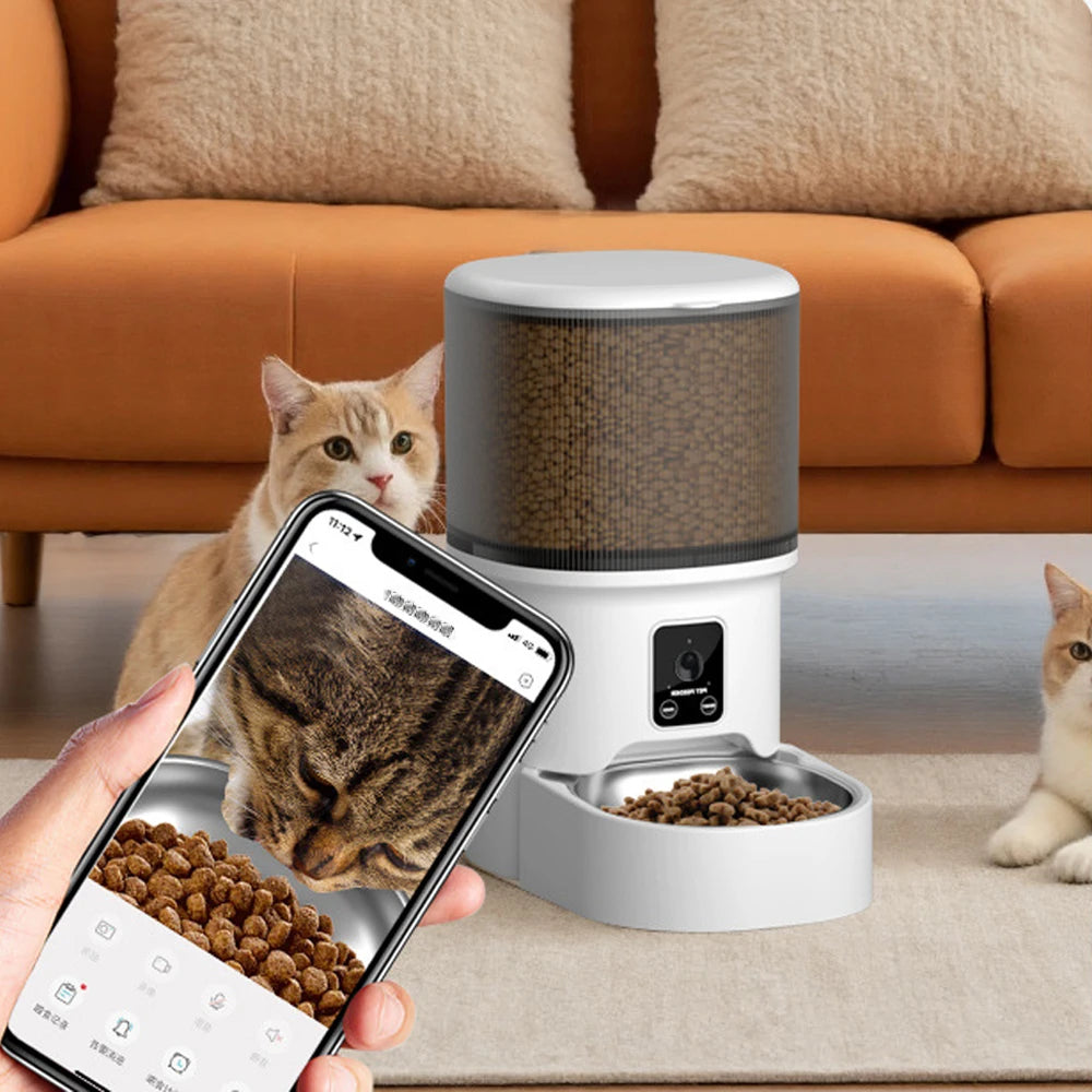 Smart Button WIFI APP Video Pet Feeder Automatic Cat Dog Food Dispenser Stainless Steel Bowl Timed, 4L Pet Feeder 2.2L Fountain