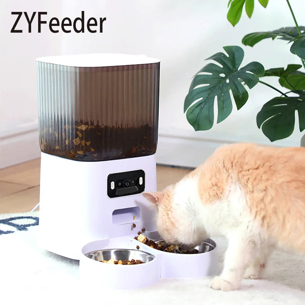 5L Pet Feeder with Camera Automatic Cat Feeder Smart Dog Food Dispenser WiFi Timing Stainless Steel Feeding Bowl（No 5V 2A Plug）