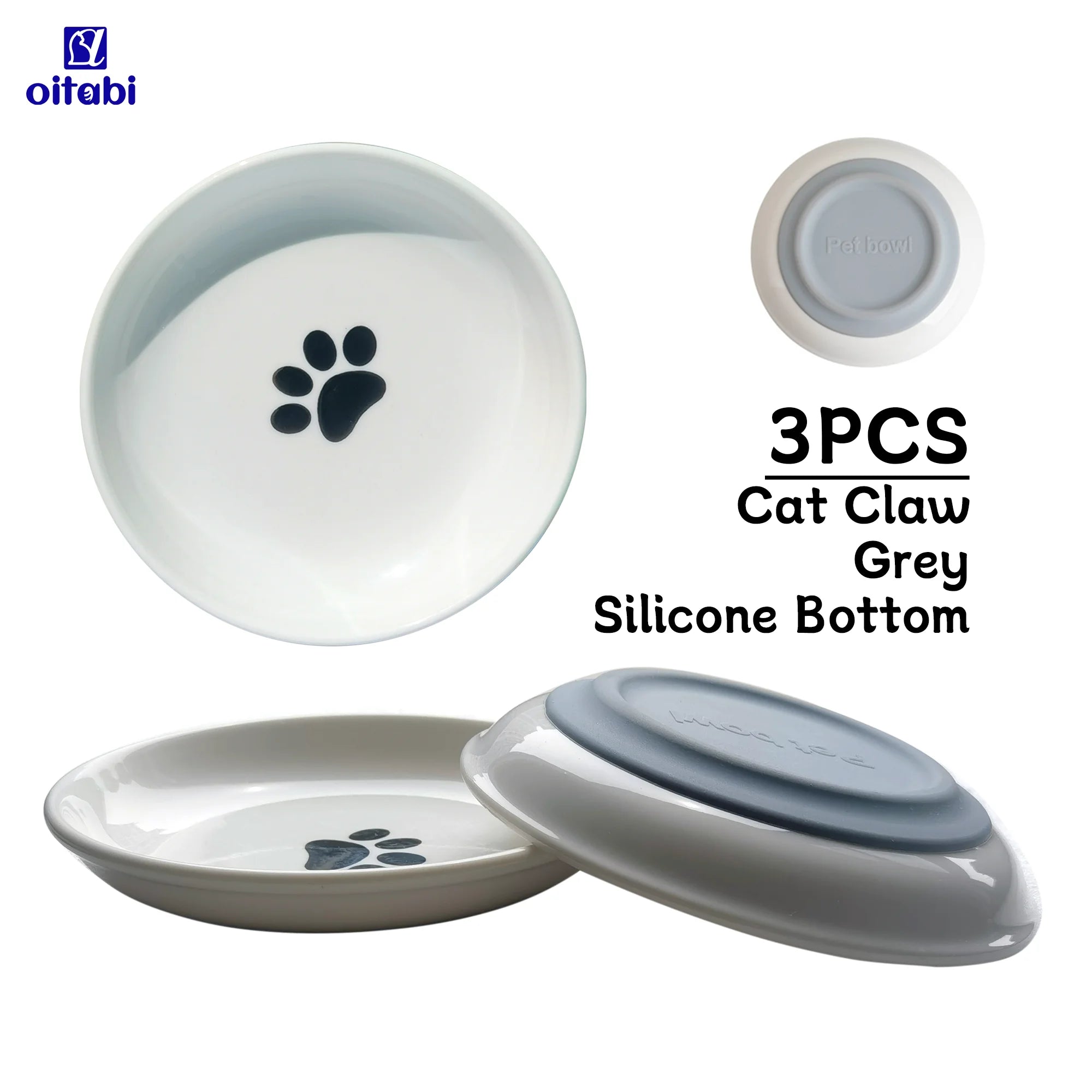 Oitabi 3PCS Cat Food Bowl, Ceramic Cat Bowls, Anti Whisker Fatigue Cats Bowl Set, Shallow Wide Kitten Plates for Food and Water