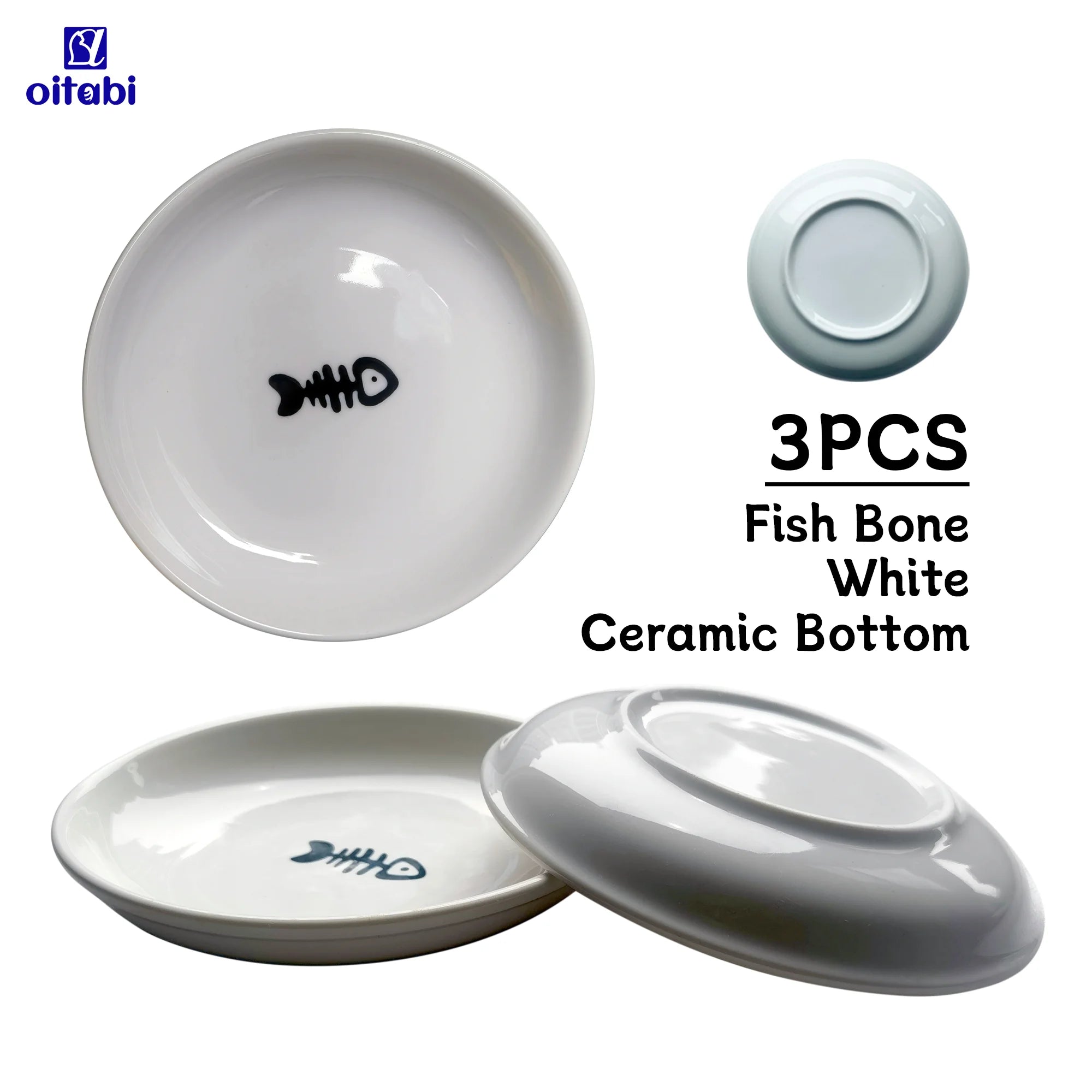 Oitabi 3PCS Cat Food Bowl, Ceramic Cat Bowls, Anti Whisker Fatigue Cats Bowl Set, Shallow Wide Kitten Plates for Food and Water