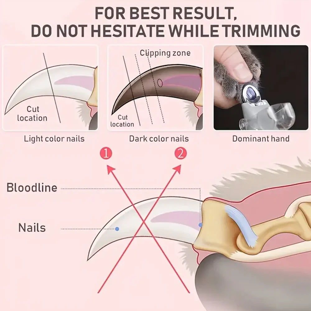 LED Light Pet Nail Clippers for Cats And Dogs 5x Magnification Dual-Sided Clipper for Trimming Nails And Claws