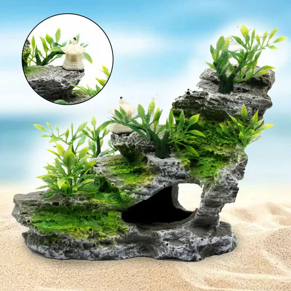 Aquarium Fish Tank Decor Rockery Mountain Stone Hiding Fish Cave Resin Ornaments