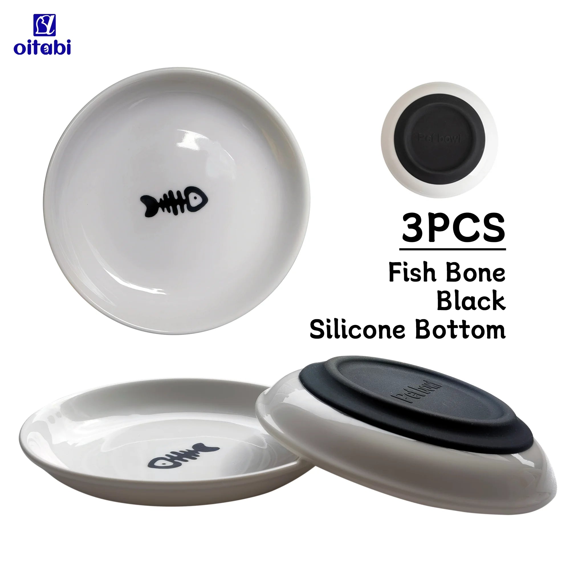 Oitabi 3PCS Cat Food Bowl, Ceramic Cat Bowls, Anti Whisker Fatigue Cats Bowl Set, Shallow Wide Kitten Plates for Food and Water