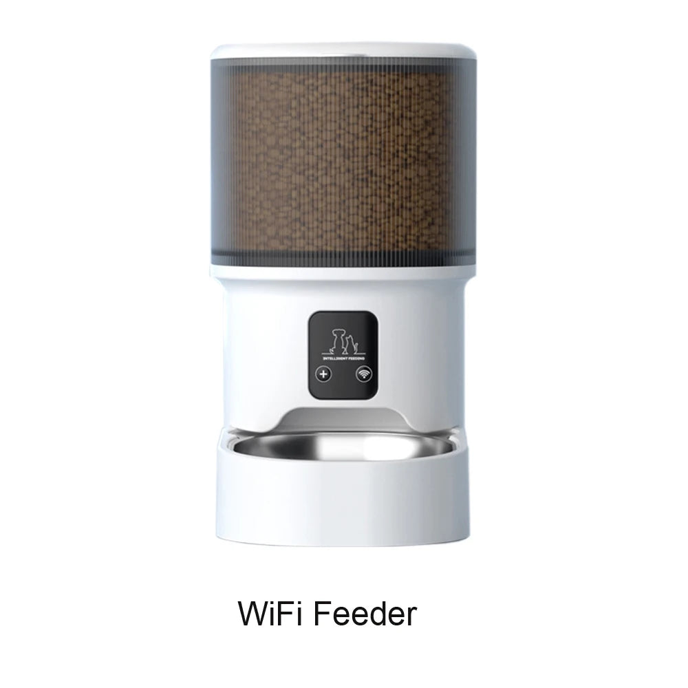 Smart Button WIFI APP Video Pet Feeder Automatic Cat Dog Food Dispenser Stainless Steel Bowl Timed, 4L Pet Feeder 2.2L Fountain