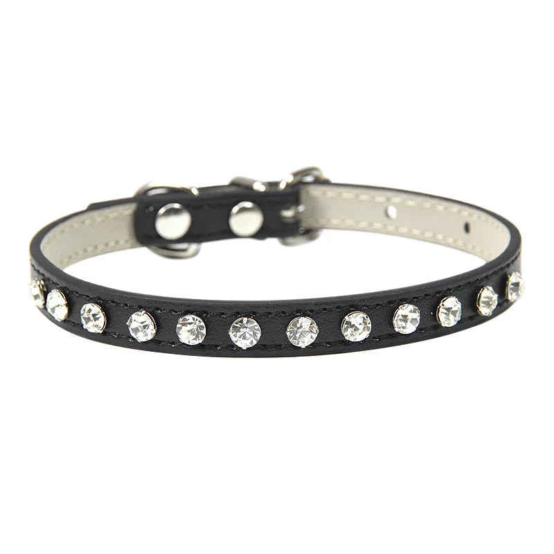 Luxury Rhinestone Rivets Cat Collar Leather Small Dog Collars  Puppy Neck Strap for Kitten Accessories Wholesale /