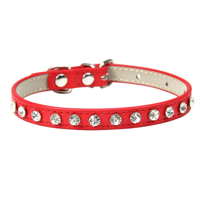 Luxury Rhinestone Rivets Cat Collar Leather Small Dog Collars  Puppy Neck Strap for Kitten Accessories Wholesale /