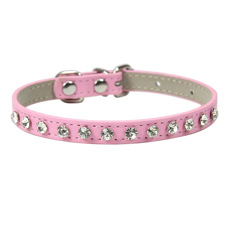 Luxury Rhinestone Rivets Cat Collar Leather Small Dog Collars  Puppy Neck Strap for Kitten Accessories Wholesale /