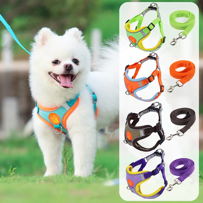 Dogs Adjustable Harness Leash Set for Small Medium Dogs Harness Vest Reflective Puppy Chest Strap Pet Walking Outdoor Supplies