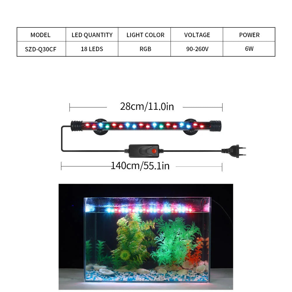 Aquarium LED Light Waterproof Fish Tank Light Plant Grow Lamp 18-48CM Underwater Aquariums Decor Lighting 90-260V 5730 Chip